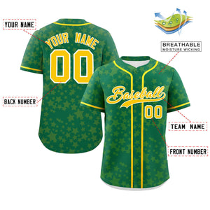 Custom Kelly Green Gold Personalized Star Graffiti Pattern Authentic Baseball Jersey