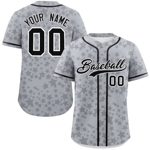 Custom Gray Black Personalized Star Graffiti Pattern Authentic Baseball Jersey