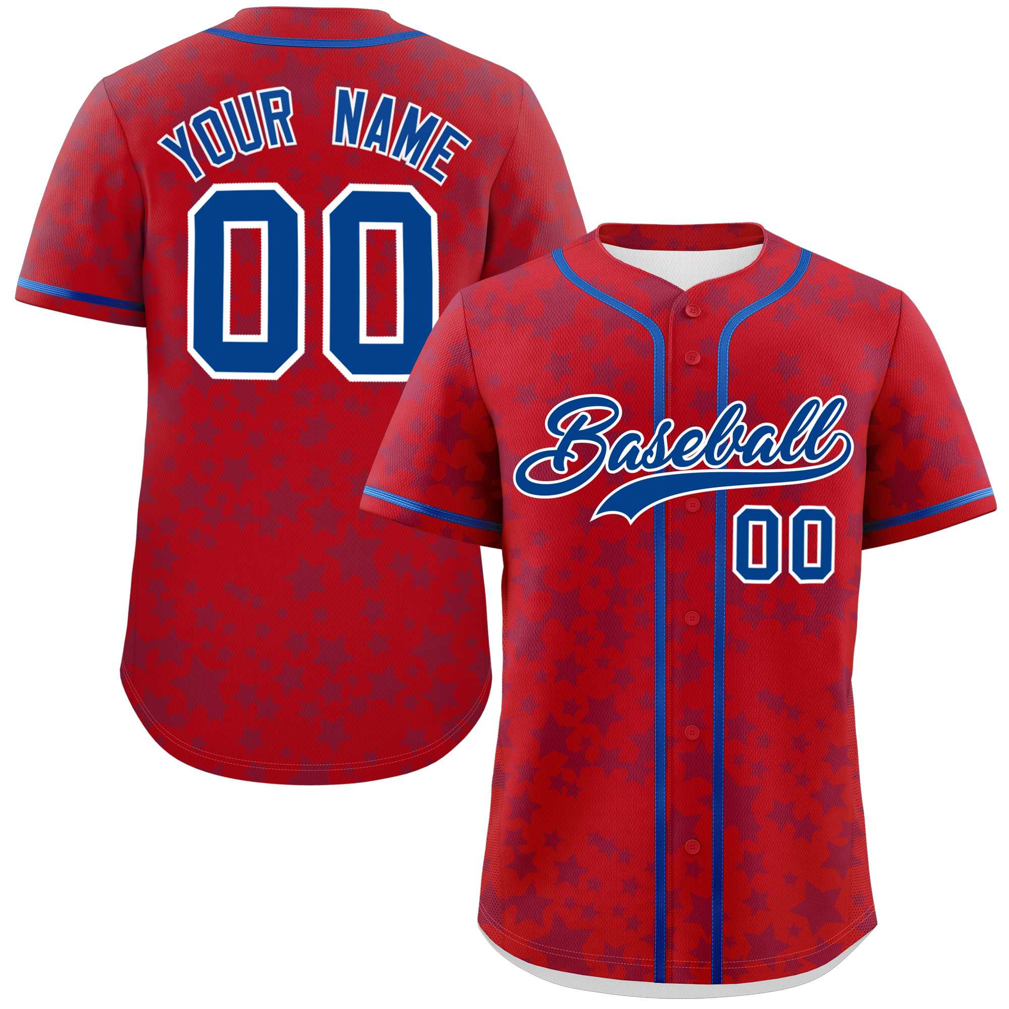 Custom Red Royal Personalized Star Graffiti Pattern Authentic Baseball Jersey