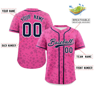 Custom Pink Navy Personalized Star Graffiti Pattern Authentic Baseball Jersey