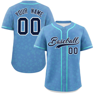 Custom Light Blue Aqua Personalized Star Graffiti Pattern Authentic Baseball Jersey