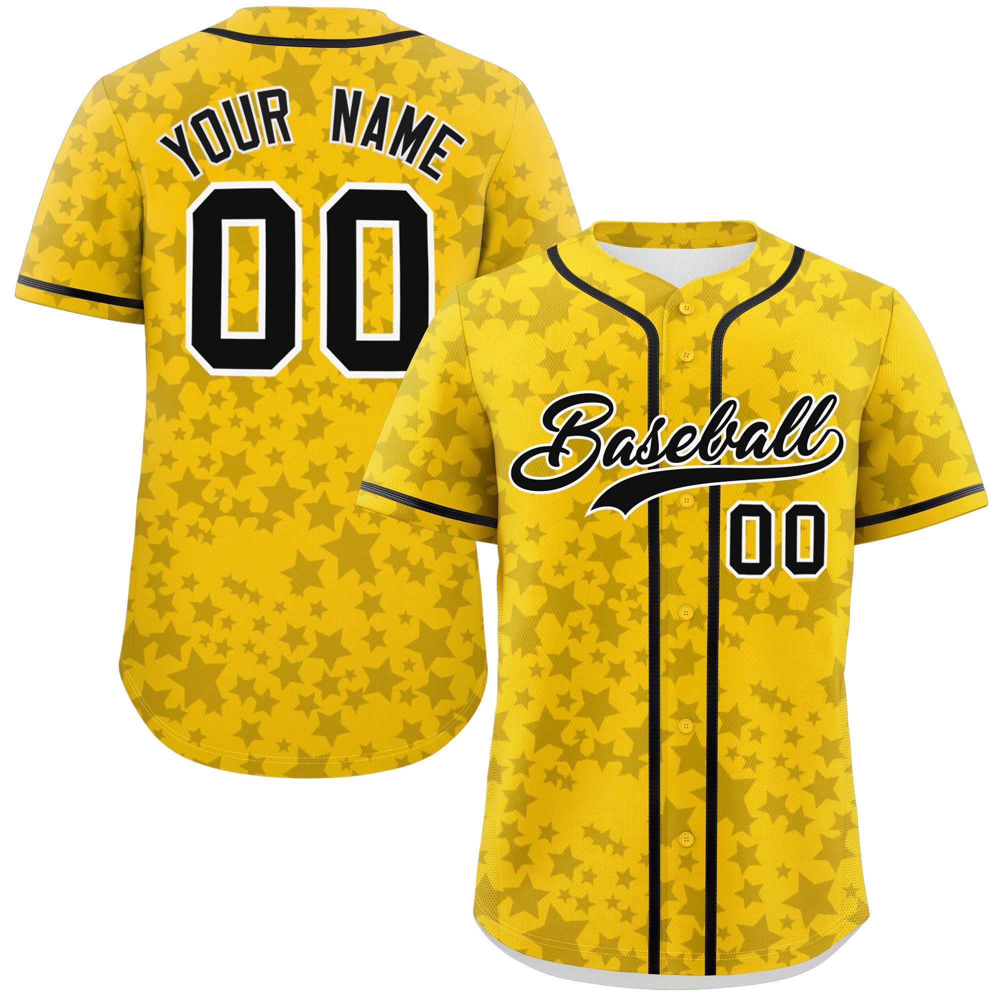 Custom Gold Black Personalized Star Graffiti Pattern Authentic Baseball Jersey