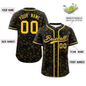 Custom Black Gold Personalized Star Graffiti Pattern Authentic Baseball Jersey