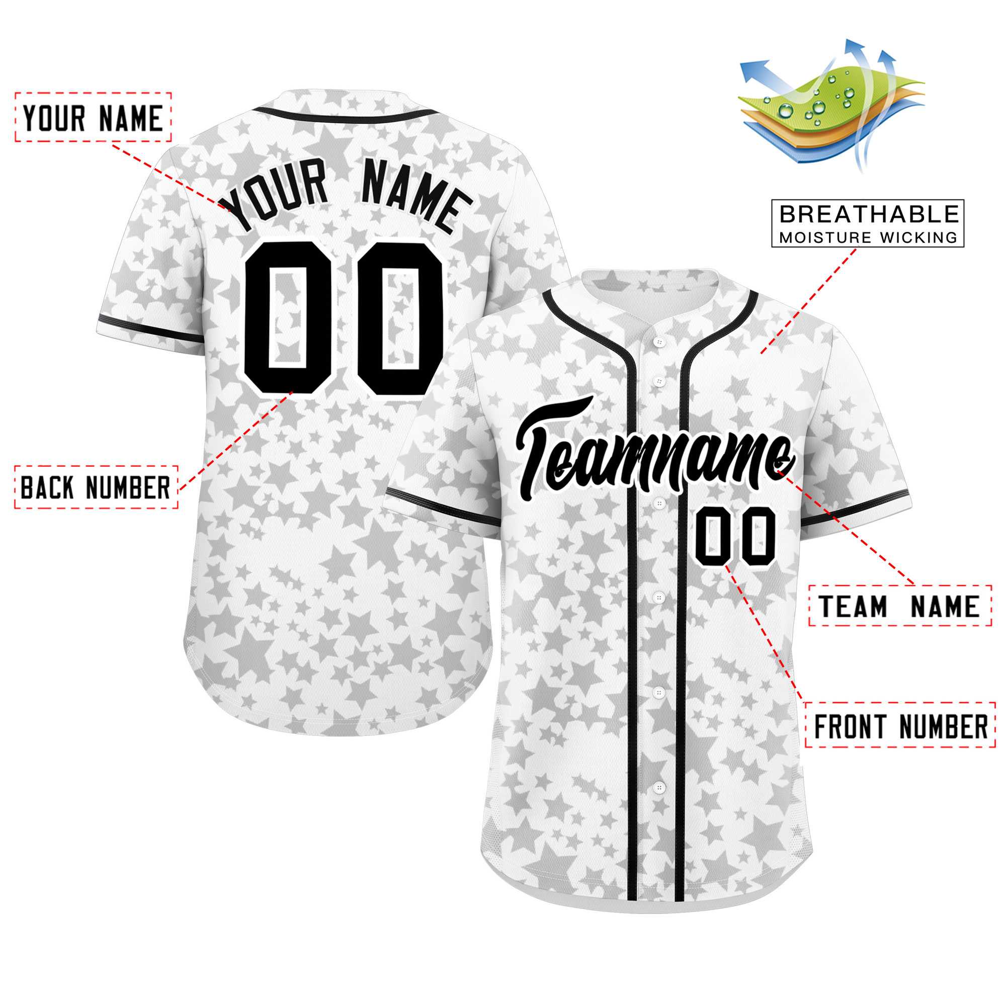 Custom White Black Personalized Star Graffiti Pattern Authentic Baseball Jersey