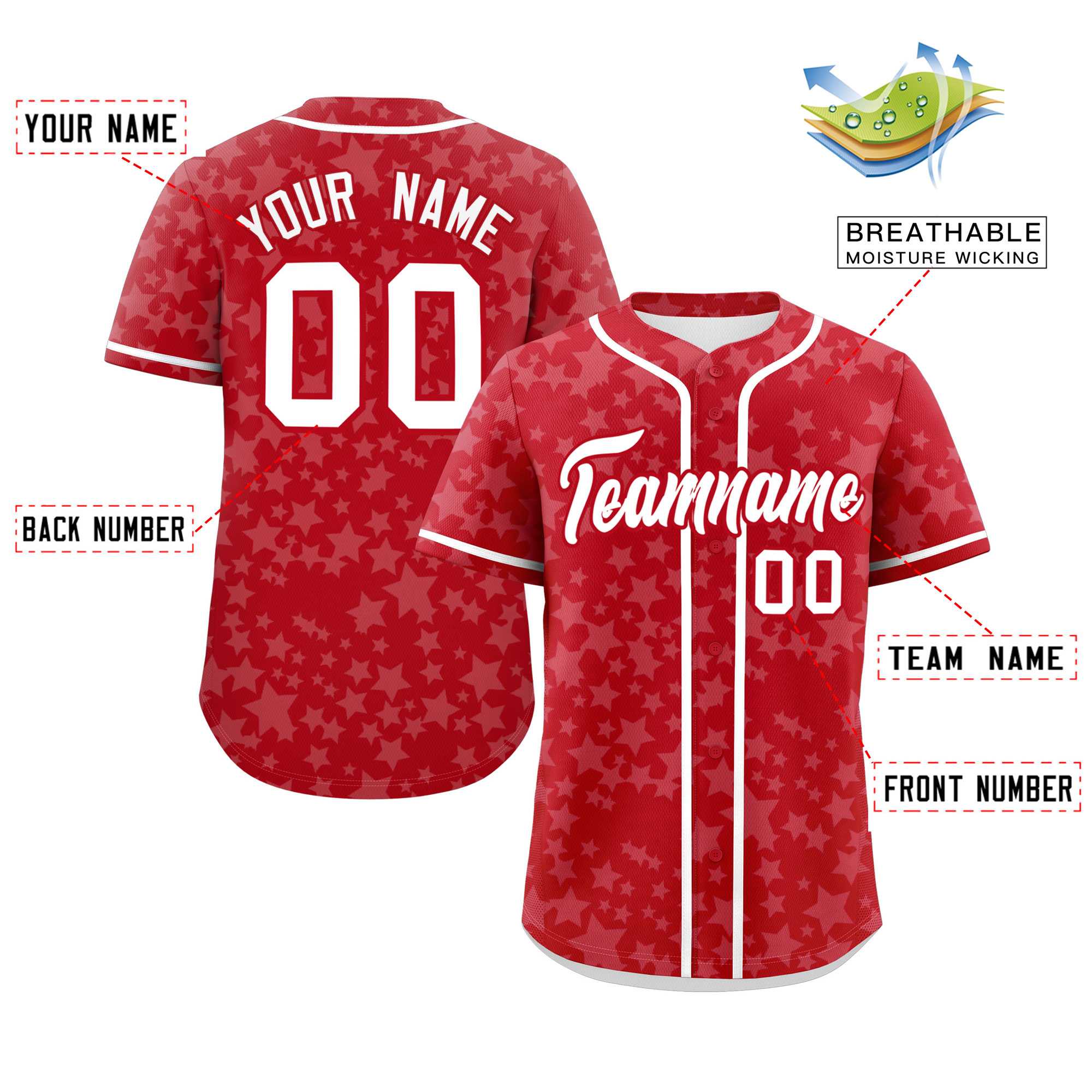 Custom Red White Personalized Star Graffiti Pattern Authentic Baseball Jersey