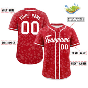 Custom Red White Personalized Star Graffiti Pattern Authentic Baseball Jersey