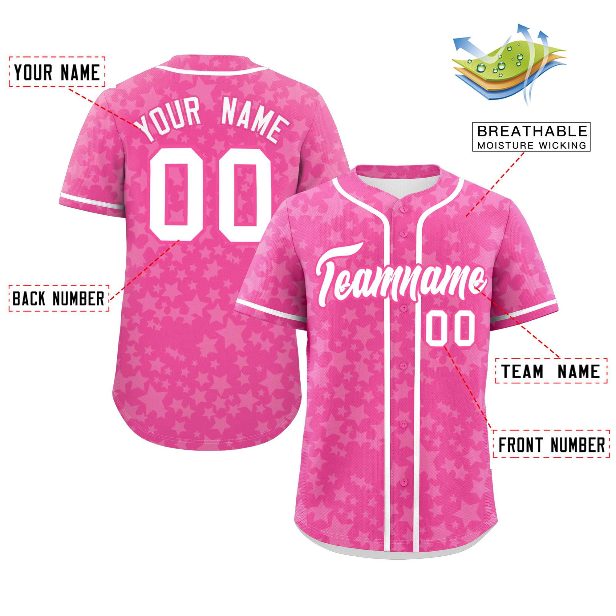 Custom Pink White Personalized Star Graffiti Pattern Authentic Baseball Jersey