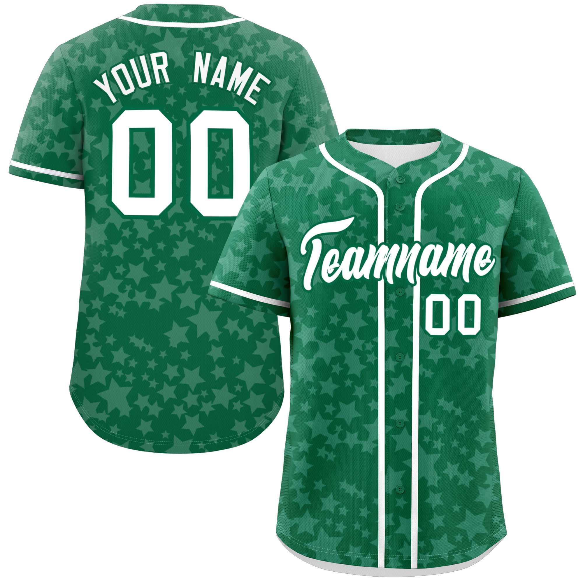 Custom Kelly Green White Personalized Star Graffiti Pattern Authentic Baseball Jersey