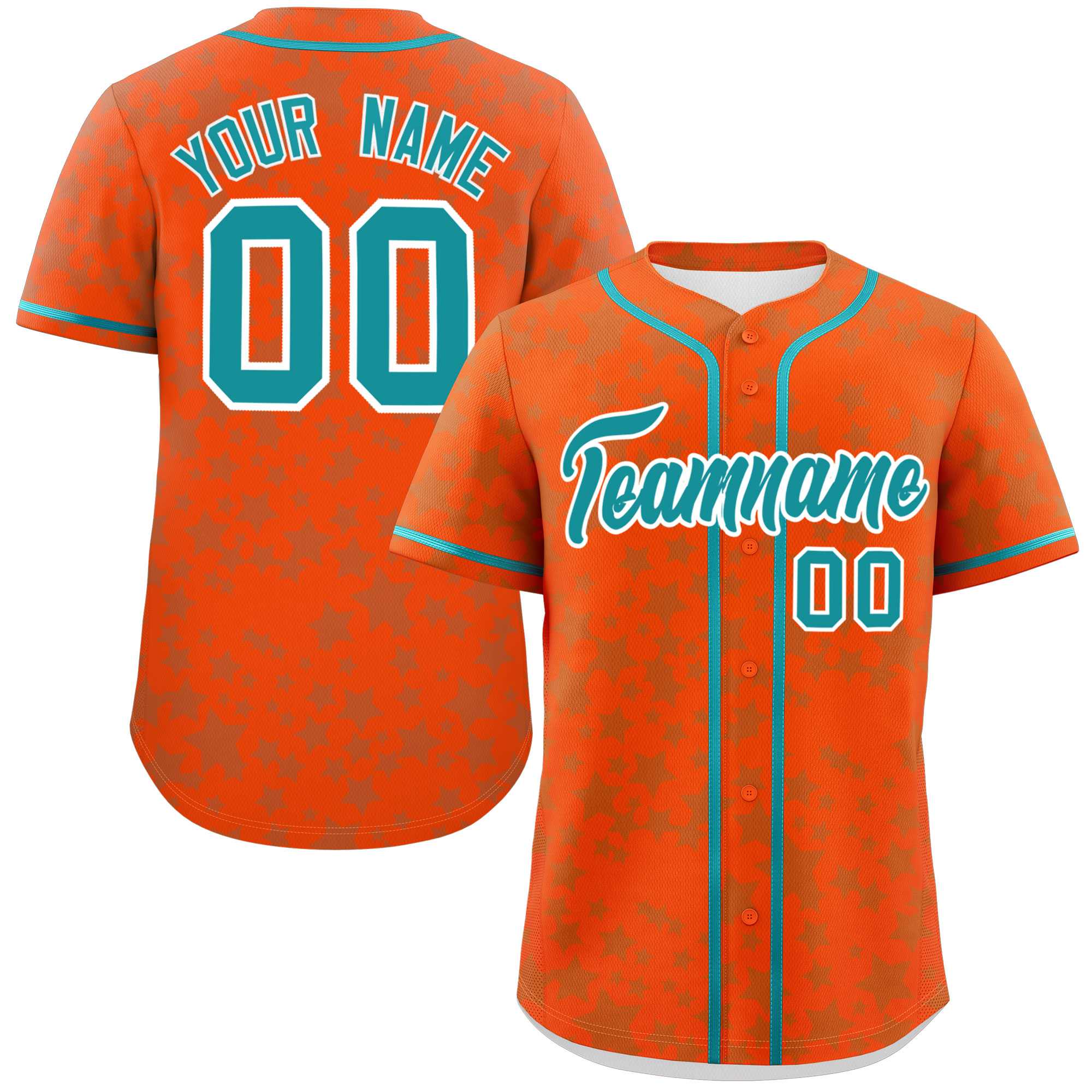 Custom Orange Aqua Personalized Star Graffiti Pattern Authentic Baseball Jersey