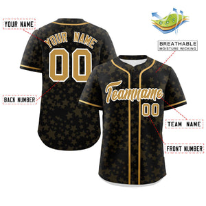 Custom Black Old Gold Personalized Star Graffiti Pattern Authentic Baseball Jersey