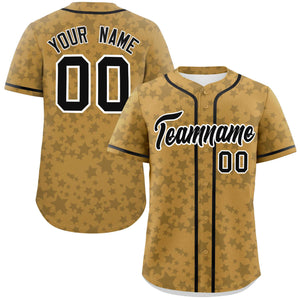 Custom Old Gold Black Personalized Star Graffiti Pattern Authentic Baseball Jersey