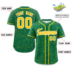 Custom Kelly Green Gold Personalized Star Graffiti Pattern Authentic Baseball Jersey