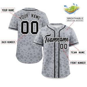 Custom Gray Black Personalized Star Graffiti Pattern Authentic Baseball Jersey