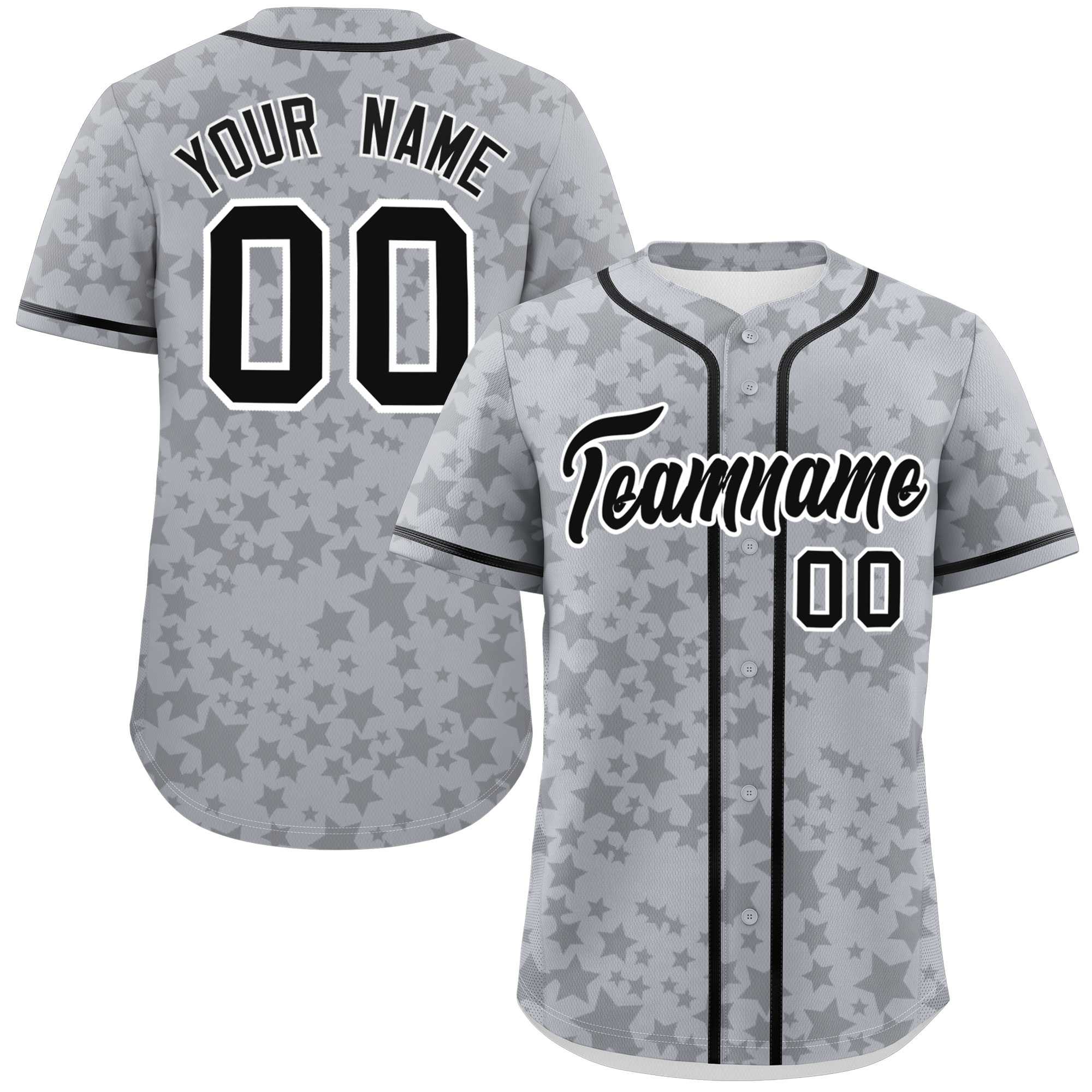 Custom Gray Black Personalized Star Graffiti Pattern Authentic Baseball Jersey