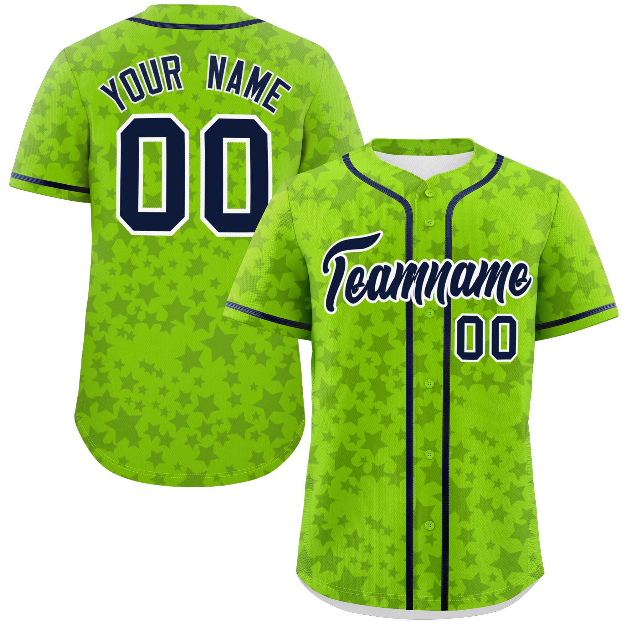 Custom Neon Green Navy Personalized Star Graffiti Pattern Authentic Baseball Jersey