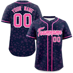 Custom Navy Pink Personalized Star Graffiti Pattern Authentic Baseball Jersey