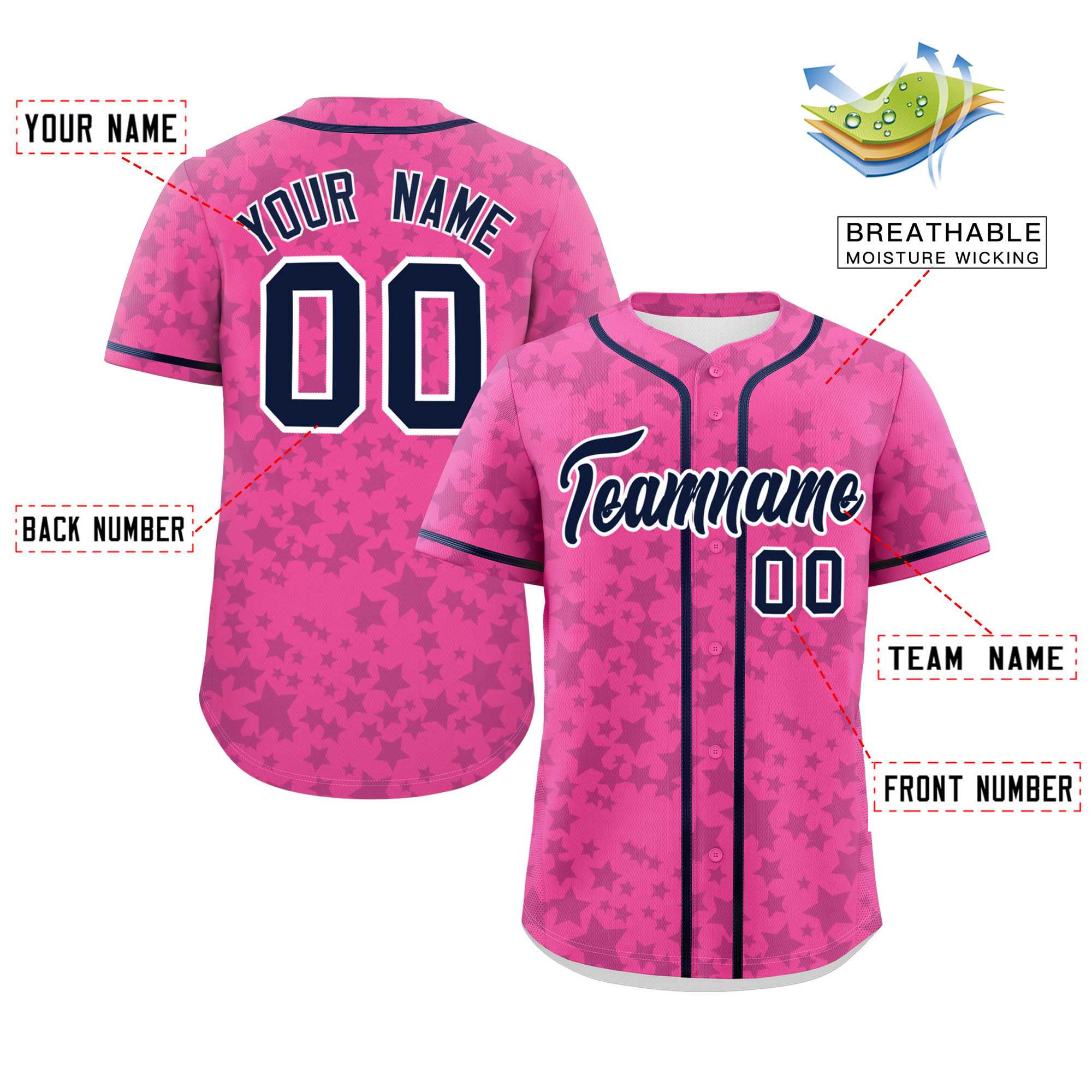 Custom Pink Navy Personalized Star Graffiti Pattern Authentic Baseball Jersey