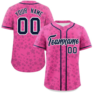 Custom Pink Navy Personalized Star Graffiti Pattern Authentic Baseball Jersey