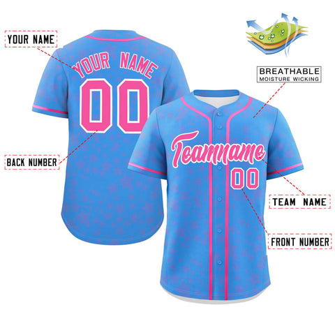 Custom Powder Blue Pink Personalized Star Graffiti Pattern Authentic Baseball Jersey