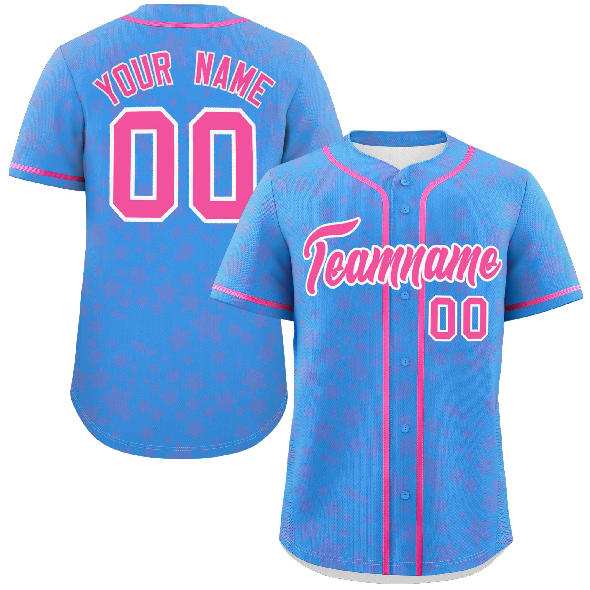 Custom Powder Blue Pink Personalized Star Graffiti Pattern Authentic Baseball Jersey