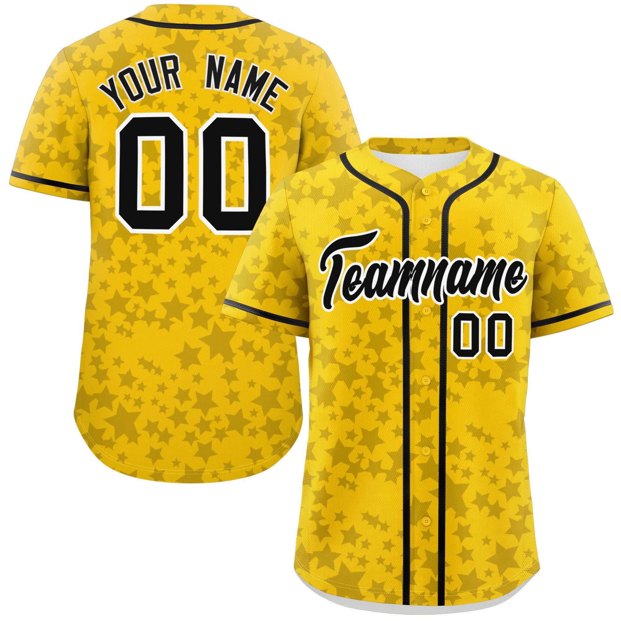 Custom Gold Black Personalized Star Graffiti Pattern Authentic Baseball Jersey