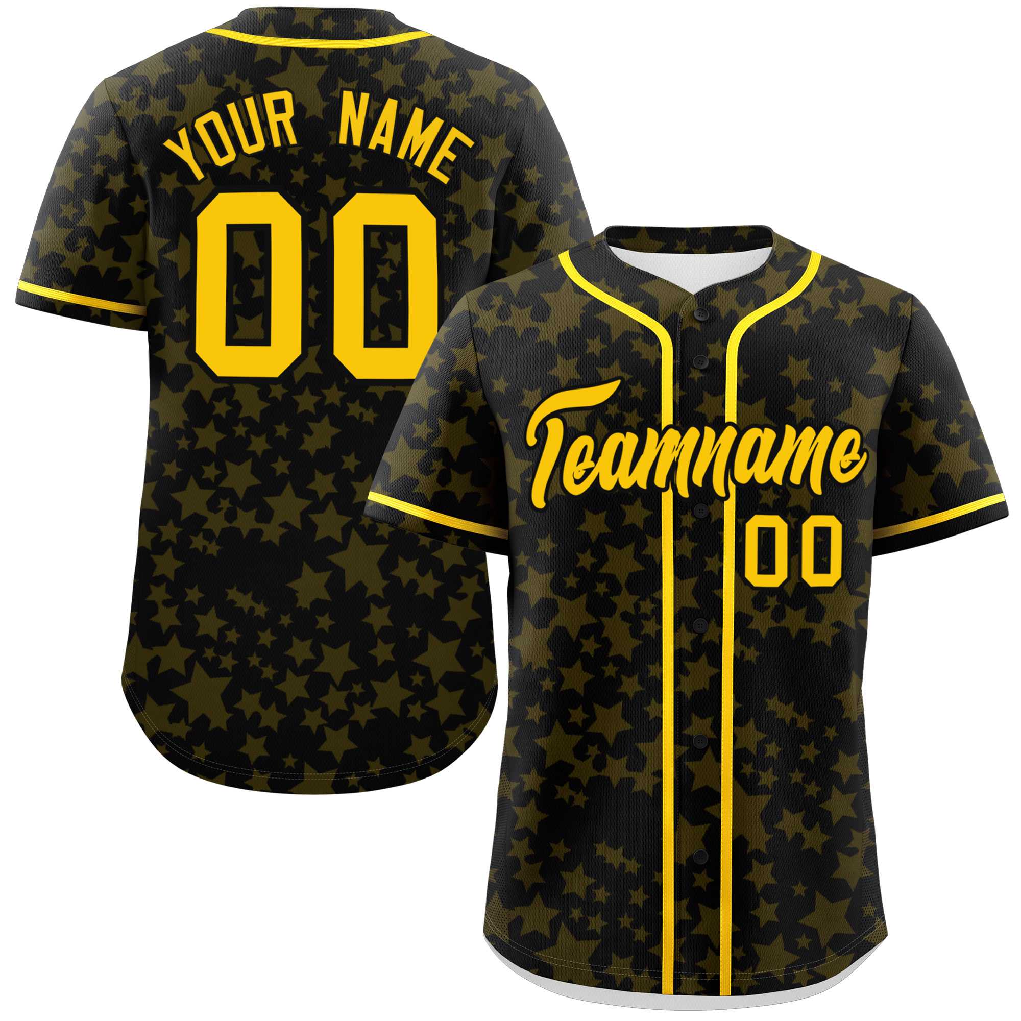 Custom Black Gold Personalized Star Graffiti Pattern Authentic Baseball Jersey