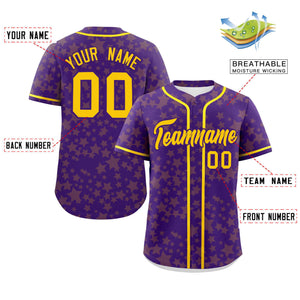 Custom Purple Gold Personalized Star Graffiti Pattern Authentic Baseball Jersey