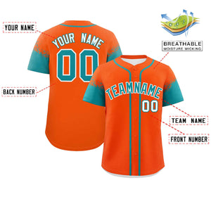 Custom Orange Aqua Personalized Raglan Sleeves Design Authentic Baseball Jersey