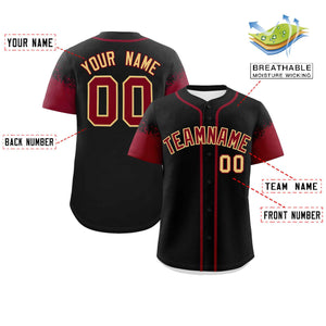 Custom Black Crimson Personalized Raglan Sleeves Design Authentic Baseball Jersey