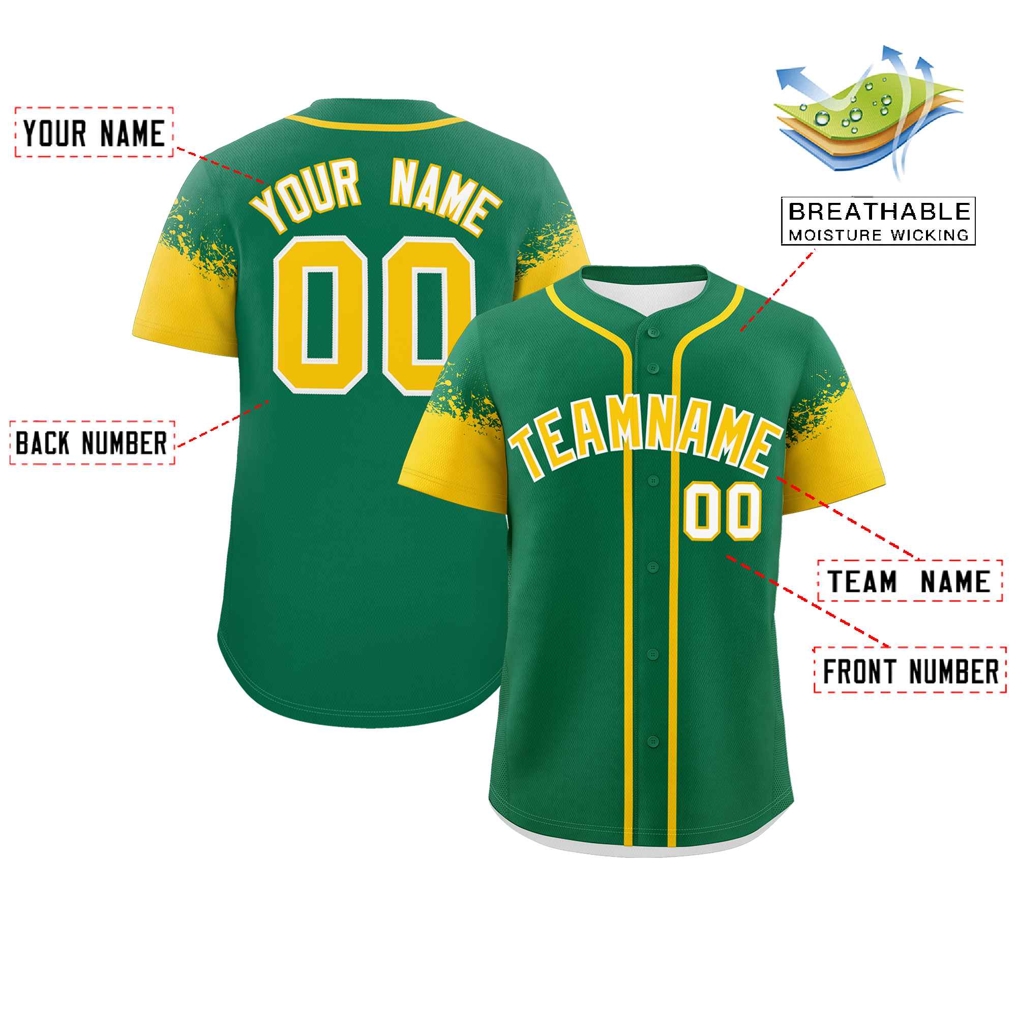 Custom Kelly Green Gold Personalized Raglan Sleeves Design Authentic Baseball Jersey