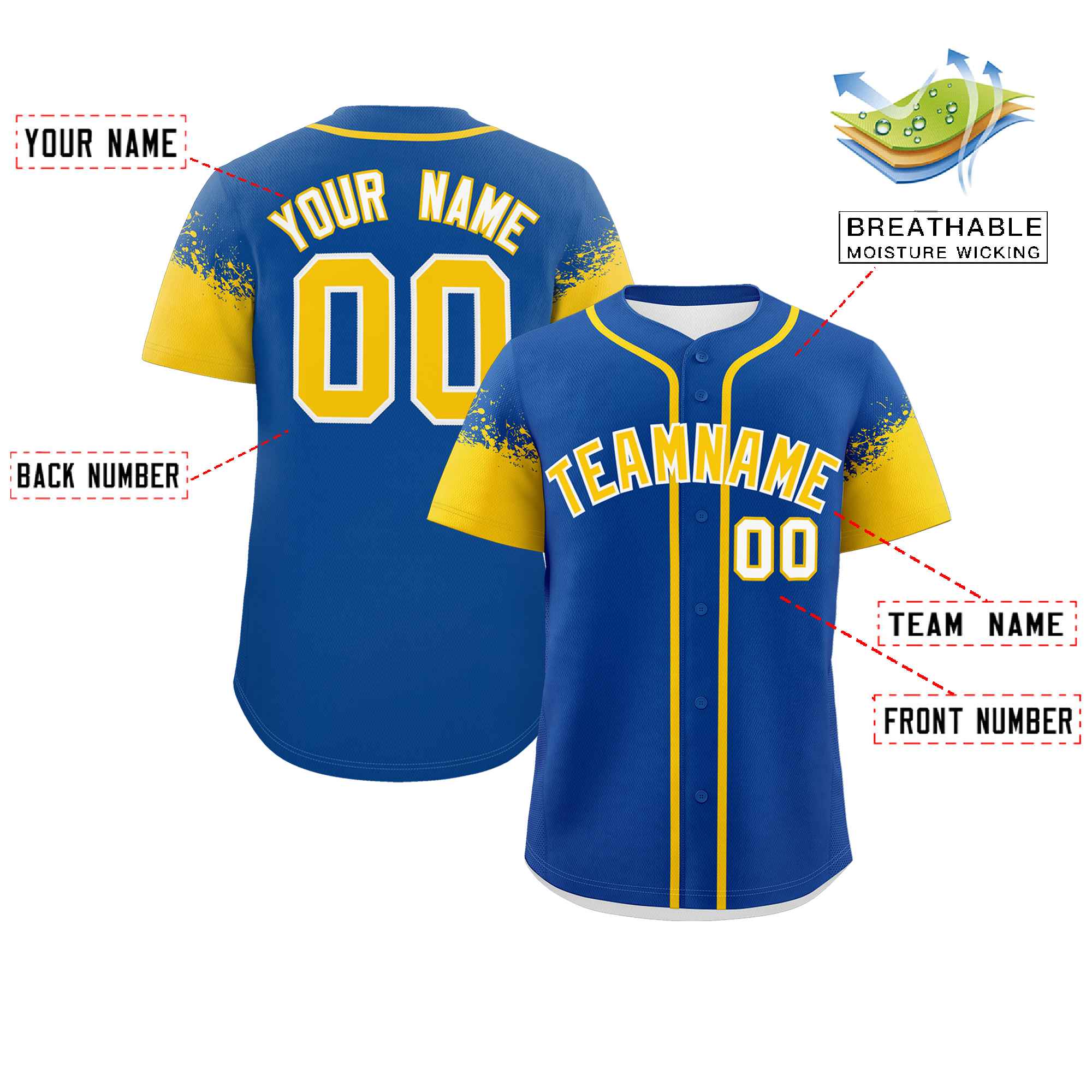 Custom Royal Gold Personalized Raglan Sleeves Design Authentic Baseball Jersey