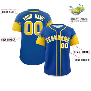 Custom Royal Gold Personalized Raglan Sleeves Design Authentic Baseball Jersey