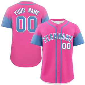 Custom Pink Light Blue Personalized Raglan Sleeves Design Authentic Baseball Jersey