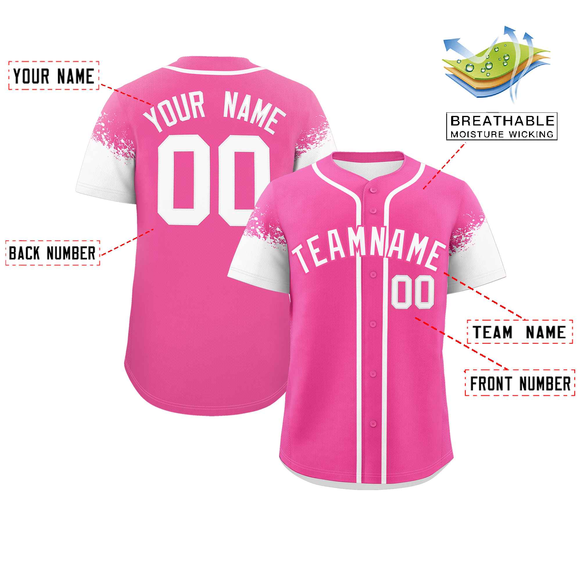 Custom Pink White Personalized Raglan Sleeves Design Authentic Baseball Jersey