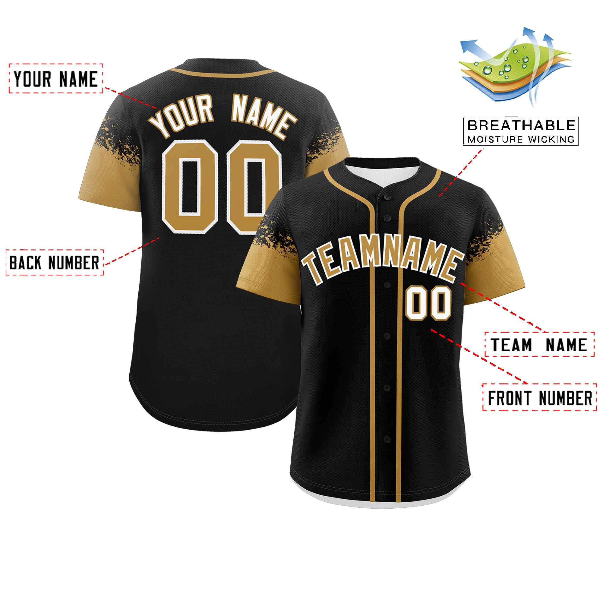 Custom Black Old Gold Personalized Raglan Sleeves Design Authentic Baseball Jersey