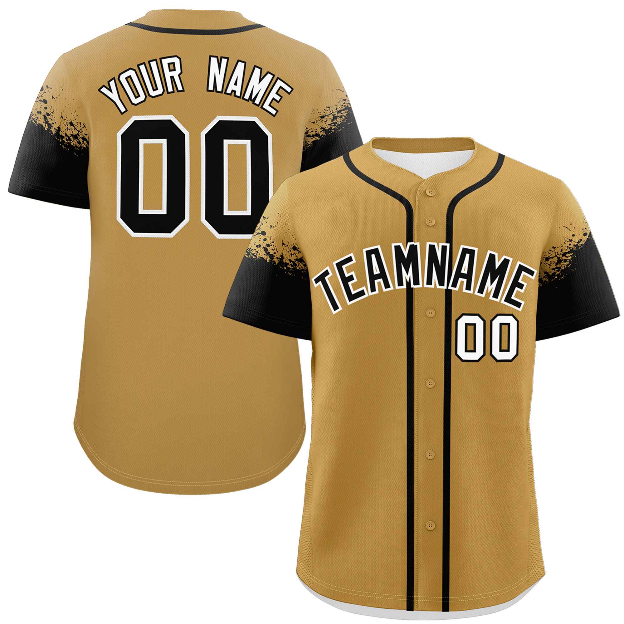 Custom Old Gold Black Personalized Raglan Sleeves Design Authentic Baseball Jersey