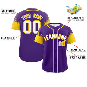 Custom Purple Gold Personalized Raglan Sleeves Design Authentic Baseball Jersey