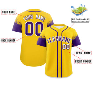 Custom Gold Purple Personalized Raglan Sleeves Design Authentic Baseball Jersey