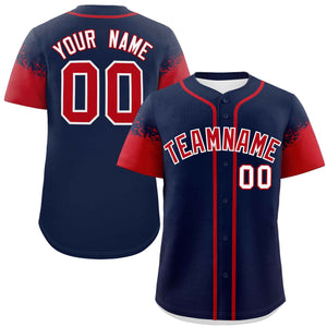 Custom Navy Red Personalized Raglan Sleeves Design Authentic Baseball Jersey