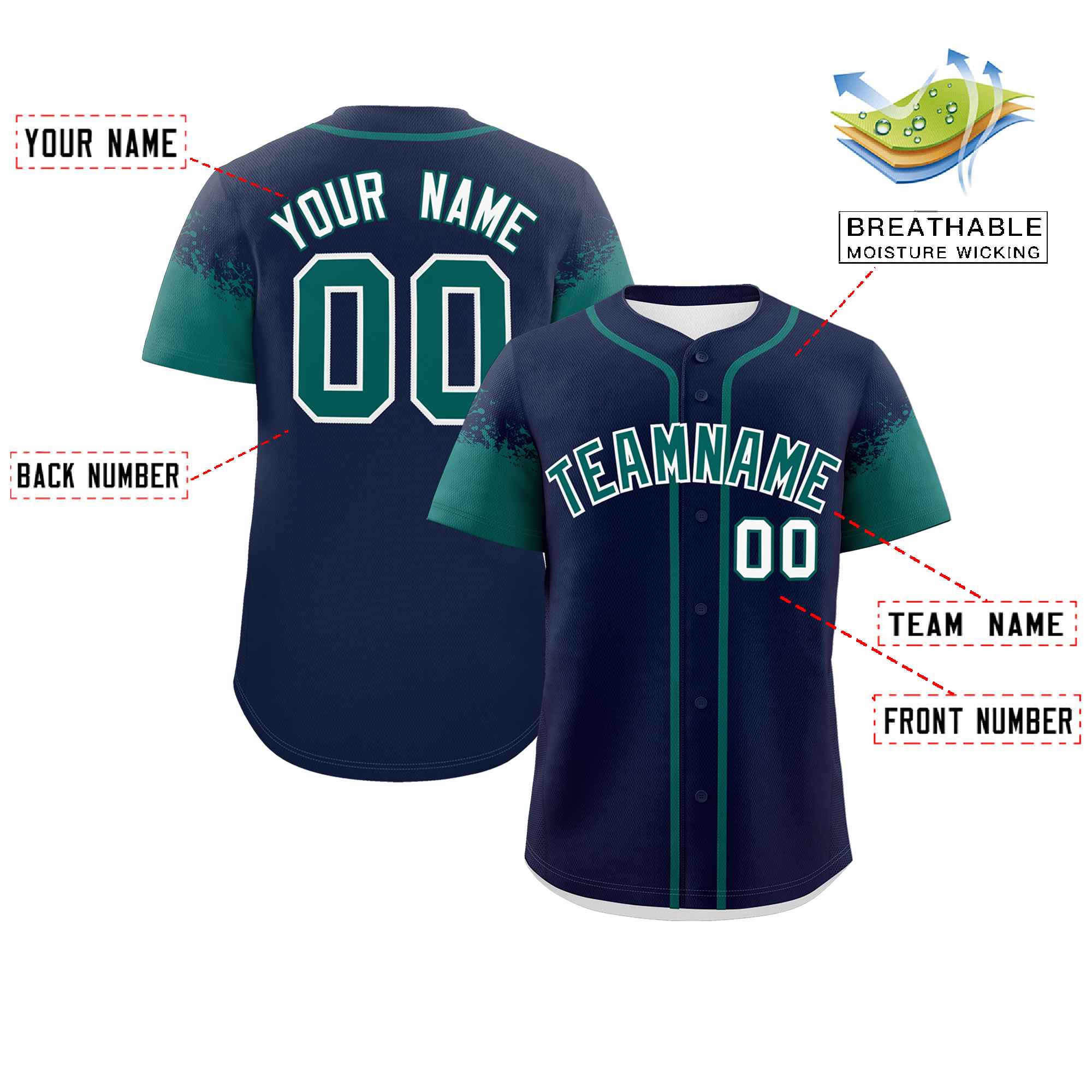 Custom Navy Aqua Personalized Raglan Sleeves Design Authentic Baseball Jersey