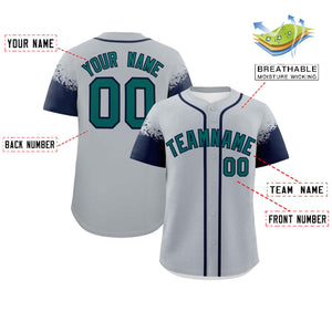 Custom Gray Navy Personalized Raglan Sleeves Design Authentic Baseball Jersey