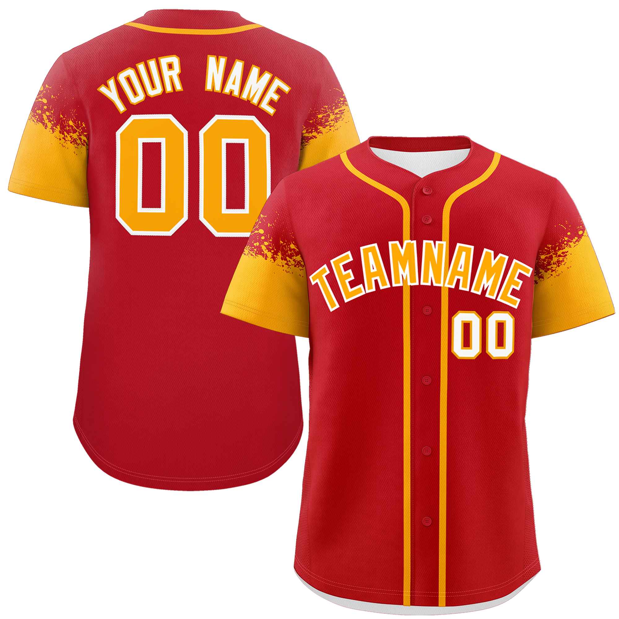 Custom Red Yellow Personalized Raglan Sleeves Design Authentic Baseball Jersey