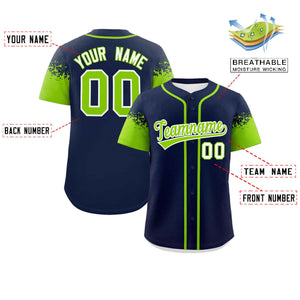 Custom Navy Neon Green Personalized Raglan Sleeves Design Authentic Baseball Jersey