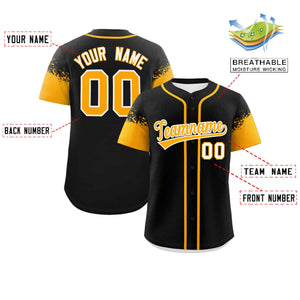 Custom Black Yellow Personalized Raglan Sleeves Design Authentic Baseball Jersey