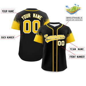 Custom Black Gold Personalized Raglan Sleeves Design Authentic Baseball Jersey