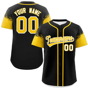 Custom Black Gold Personalized Raglan Sleeves Design Authentic Baseball Jersey