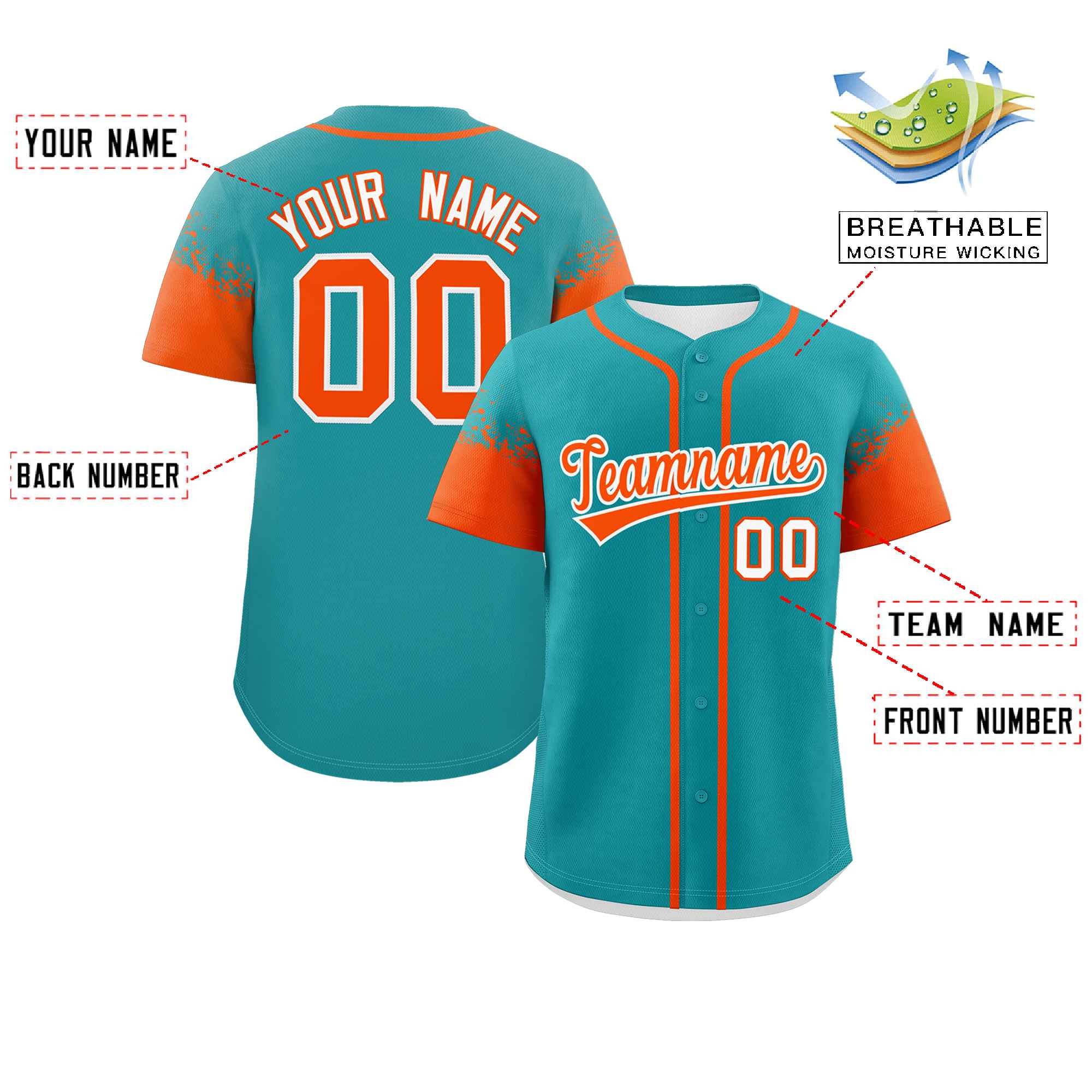 Custom Aqua Orange Personalized Raglan Sleeves Design Authentic Baseball Jersey