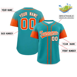 Custom Aqua Orange Personalized Raglan Sleeves Design Authentic Baseball Jersey