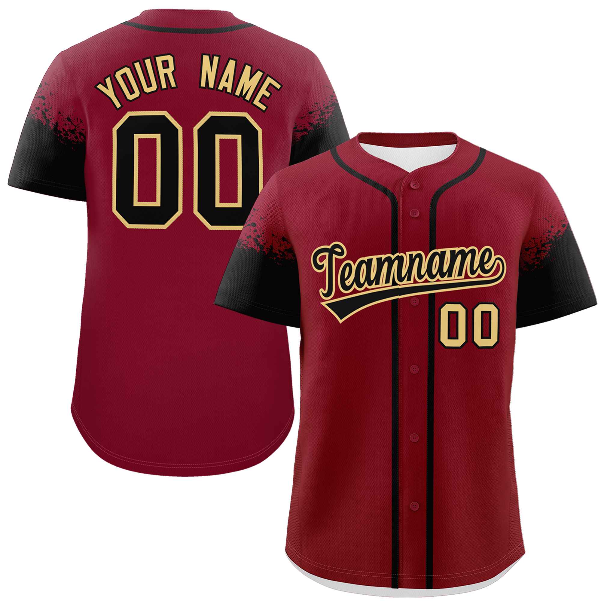 Custom Crimson Black Personalized Raglan Sleeves Design Authentic Baseball Jersey