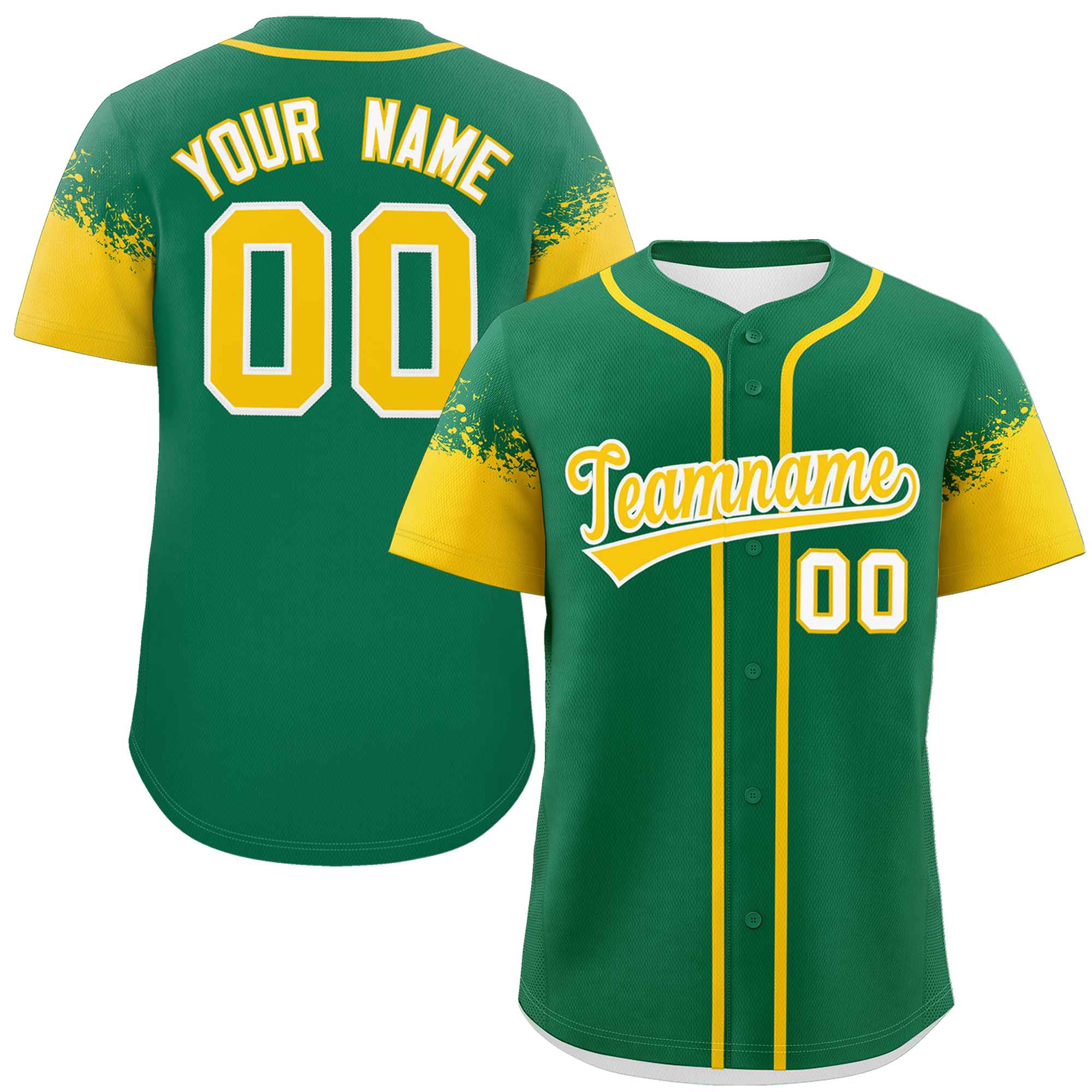 Custom Kelly Green Gold Personalized Raglan Sleeves Design Authentic Baseball Jersey